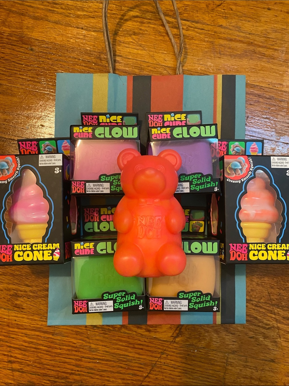 NeeDoh Nice Cube Glow in Dark Nice Cream Cone Honey Bear Orange Pink Purple
